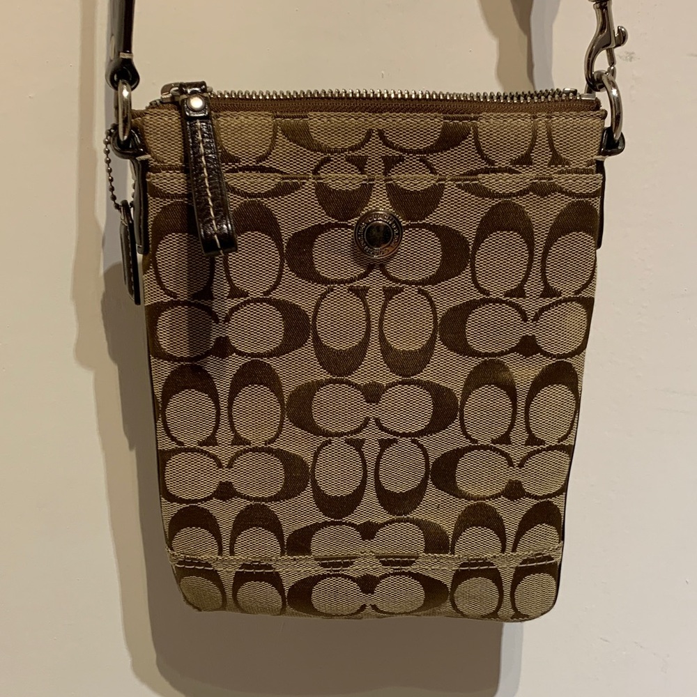 Coach Khaki & Brown Signature Crossbody Bag